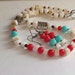 Mother of Pearl, Creamy White Bead Chips, Red Turquoise Glass Round Beads, Choker, Necklace with Earrings, Affordable Jewelry