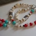 Mother of Pearl, Creamy White Bead Chips, Red Turquoise Glass Round Beads, Choker, Necklace with Earrings, Affordable Jewelry