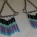 Chevron Pattern Beaded Purple Turquoise Black White Dangle Earrings