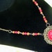 Red Rose Round Fancy Antique Bronze Filigree Chain Red Brown Bead Necklace