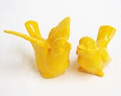 Ceramic Love Birds Wedding Cake Toppers Keepsake Figurines in Dandelion Yellow