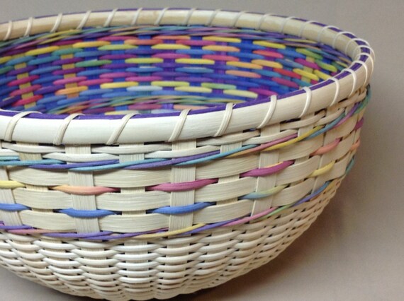 Hand Woven Round Bowl-Type Basket, Easter Basket, Double Wall, Paster Colors