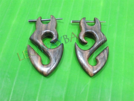 wood tribal earrings organic jewelry