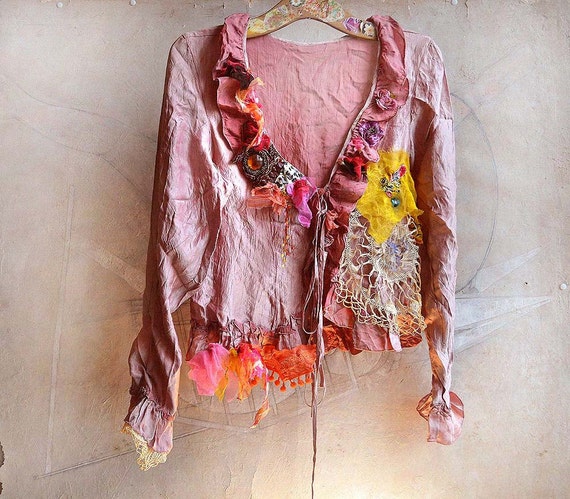 Unique Artistic Elegant Summer Lovely Wrinkled Jacket SUNFLOWERS VAN GOGH'S Boho Tribal Hippie Ethno Gipsy Country Antique