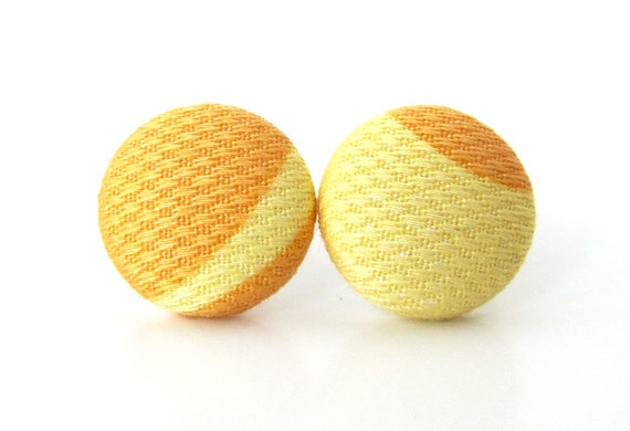 Small stud earrings orange pastel yellow  button by KooKooCraft