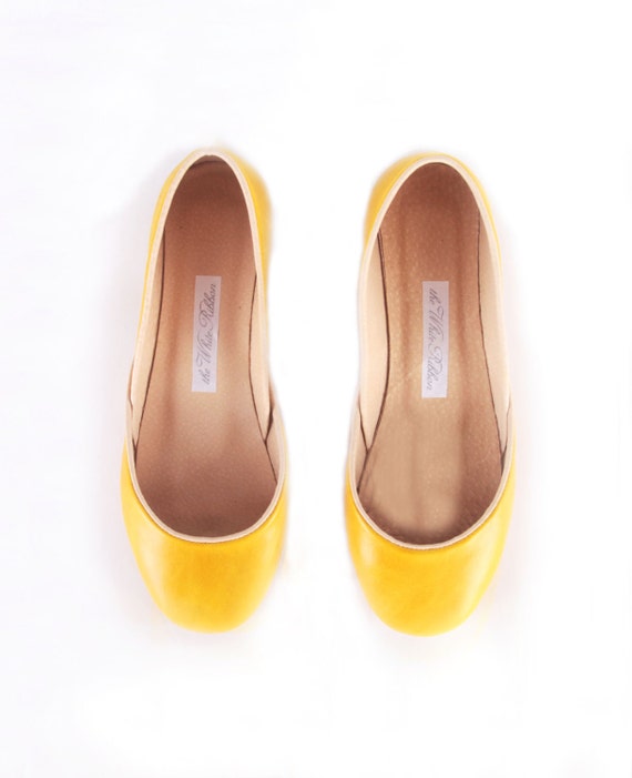 up-cycled leather ballet flats. dark yellow.