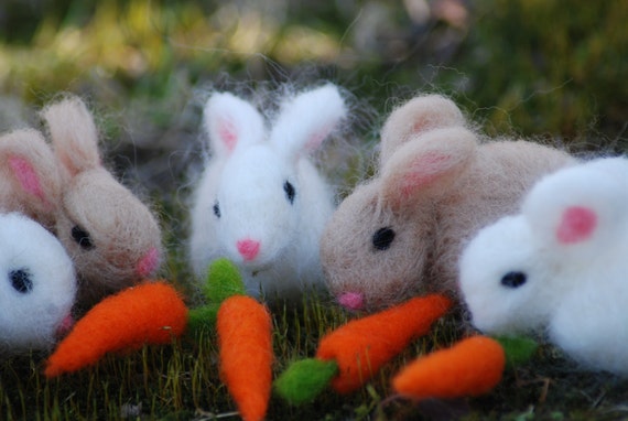 Easter Needle Felted Bunny With Carrot 1 Easter Bunny 1 Carrot Handmade Ready To Ship For