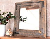 Rustic Industrial Eco Decor Reclaimed Wood Mirror - 18x18 finished framed farmhouse mirror