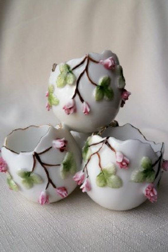 Vintage Porcelain Applied Rose 3 Tiered Egg Vase Figurine Spring Easter China Decor Bud Vase