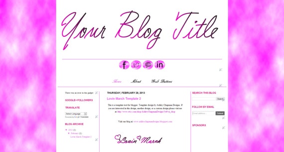Premade Blogger Template 3 Day Only Sale 1/2 OFF