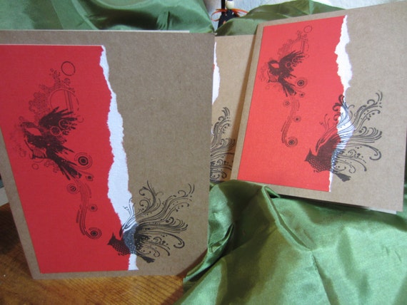4 Handmade stamped greeting cards- birds