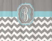 Shower Curtain Cool Gray Half Chevron with Light Blue Accents 69x70" Monogrammed Personalized Custom for Your Bathroom