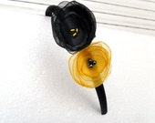 Flowers Headband Yellow and Black Organza Tulle Satin