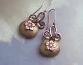 Dangle flower earrings, handmade earrings, metalwork, copper jewelry