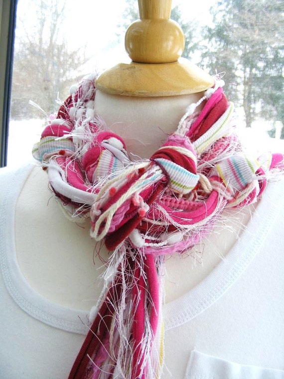 Red Pink White Deep Rose Long Fiber Yarn Layered by meiguidesigns