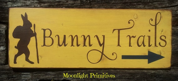 Bunny Trails, Easter, Spring, Easter Rabbit, Old Fashioned, Rustic, Hand Painted, Handmade, Primitive, Distressed, Wooden Signs