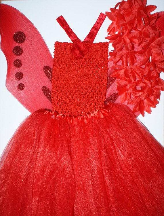 Red Fairy wings and tutu outfit, birthday party costume, fantasy outfit by Coolbabyboutique