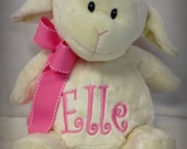 Personalized, Monogrammed White Plush Lamb Soft Toy Baby Gift