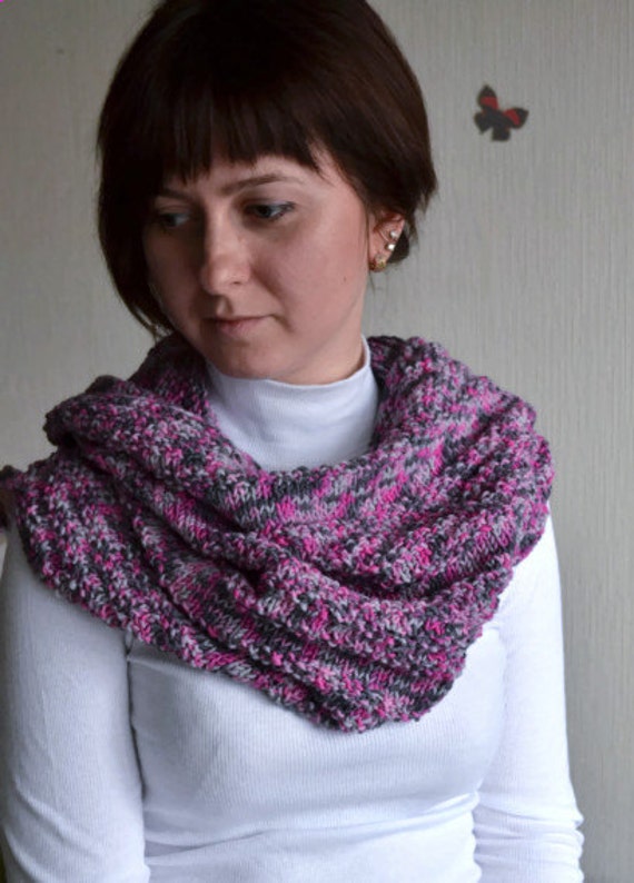 Colorful hood scarf / Hand Knitted - 100% merinos wool