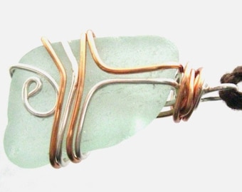 Irish Beach Glass & Copper Pendant or Ornament. Stirring Sea