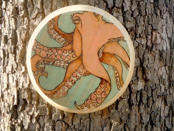 Octopus Wood Burned Art // Nautical Pyrography Art Octopus Wood Burned Art // Nautical Pyrography Art