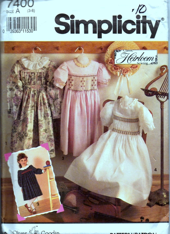 Vintage Sewing Pattern 90's Simplicity 7400 Girl's Heirloom Dresses Size 3-8 Complete Uncut