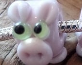 Handcrafted Artisan Lampwork Critter Glass Euro Charm Bead Pig
