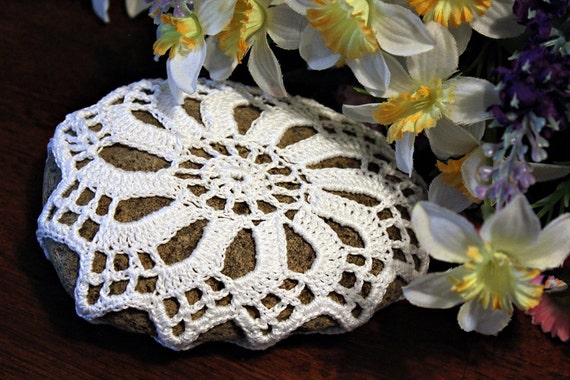 White Crochet River Rock 1 by DoilyMania on Etsy