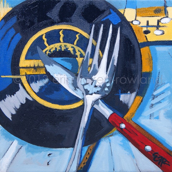 Modern Abstract Vinyl Record Still Life Painting- Eat It for Breakfast- Original Oil on Canvas by Erin Fickert-Rowland