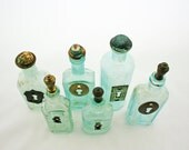 Shabby Chic Decor  -  Vintage Aqua Bottles  -  Embellished Bottles  -  Wedding Decor  -  Turquoise Home Decor