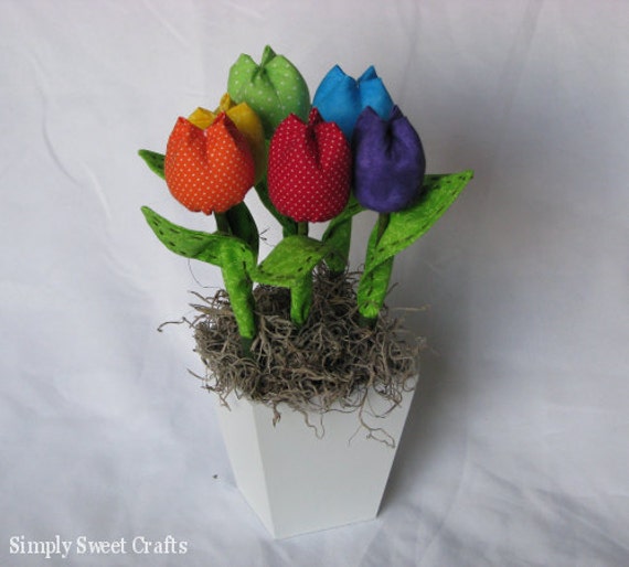 Fabric Flower Bouquet- Fabric tulips, Flower Arrangement, Colorful flower bouquet. Colors of the rainbown flowers. Spring flower bouquet