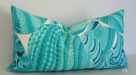 TRINA TURK /  Pisces LUMBAR Pillow Cover / 10" x 20" / Pool / Blue Toss Pillow / Indoor/Outdoor / Designer Fabric / Decorative Pillow