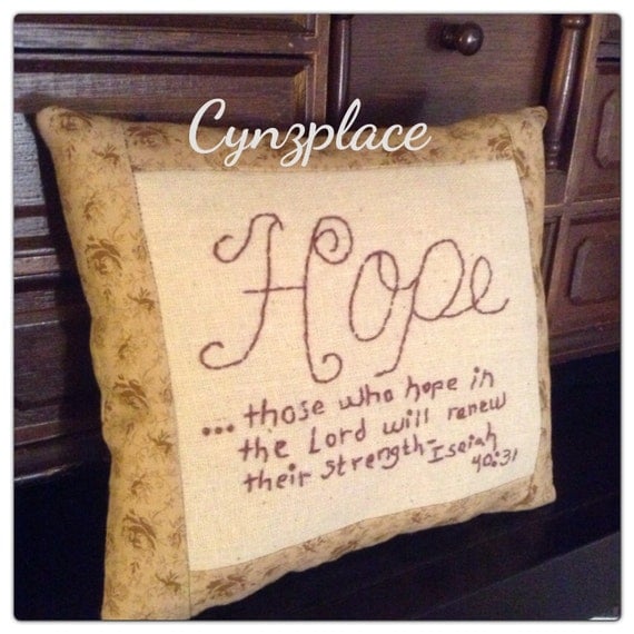 Handmade Hope scripture pillow tuck