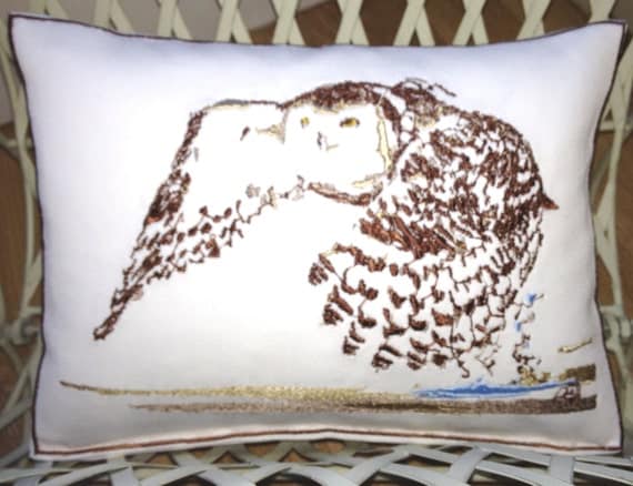 Oscar the Owl, Artistic Embroidery - Throw Cushion