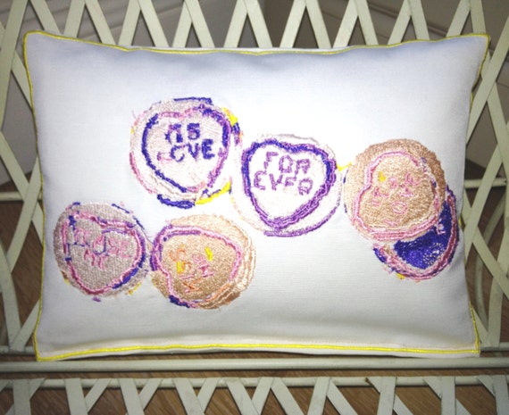 Love Heart Sweets, Artistic Embroidery - Throw Cushion