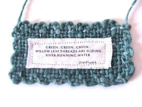 Green Willow River Wall Hanging Small Handwoven Handspun Spring Japanese Haiku