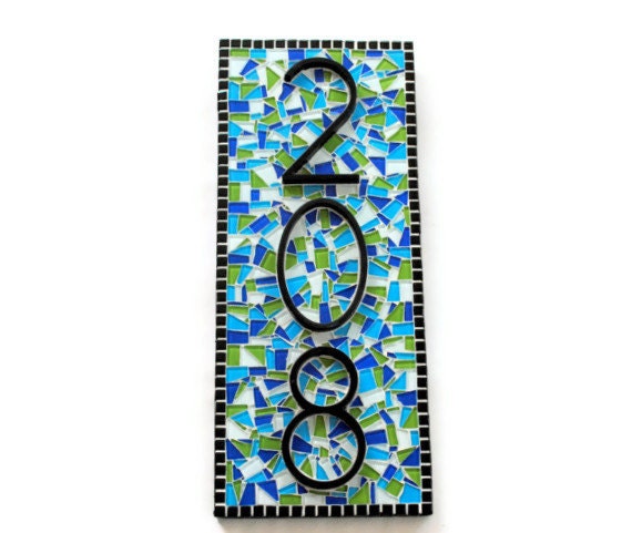 Mosaic Address Sign by GreenStreetMosaics on Etsy