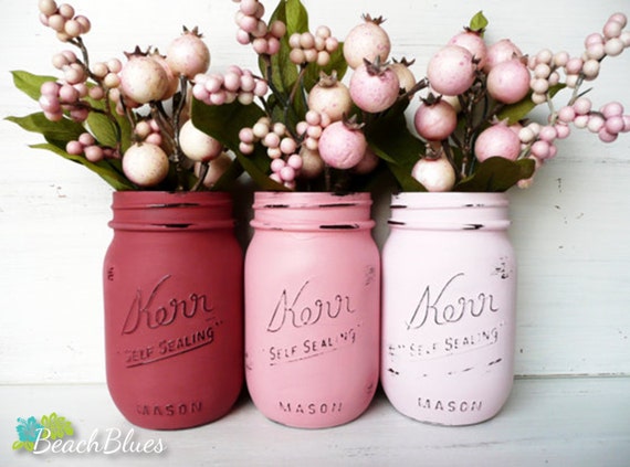Roxy Girl - Hostess Gift / Home Decor - Painted and Distressed Mason Jars - Vase