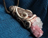 Rhodochrosite Crystal Pendant Quartz Point Healing Chakra Jewelry Hippie Bohemian Magic Fairy Pink Rough Cluster Mineral Speciment
