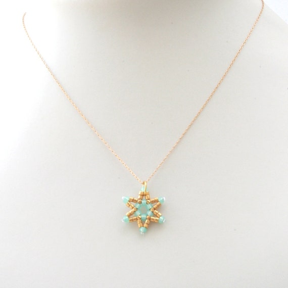 Jewish Star of David pandent with 24k gold plated Japanese glass beads and Goldfield necklace. bridesmaid gift.
