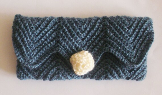 Crochet Clutch in Blue with Magnetic Clasp and Flower Detail