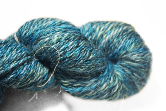 Silk Yarn, Hand Spun, 2 ply, Hand Dyed, Tussah Silk Yarn, 25g, Colourway - 'Southern Seas', Shades of Blues