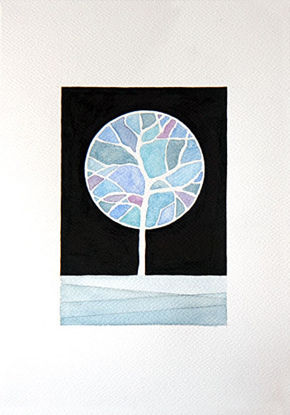 Orginal watercolor painting, tree, A4