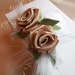 Vintage Style Champagne Roses and Feathers Hair Comb With Green Burlap Fabric Leaves