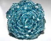 Blue Seed Bead Rings, Stretchy Ring, Flower Ring, Seed Bead Ring, Statement Ring
