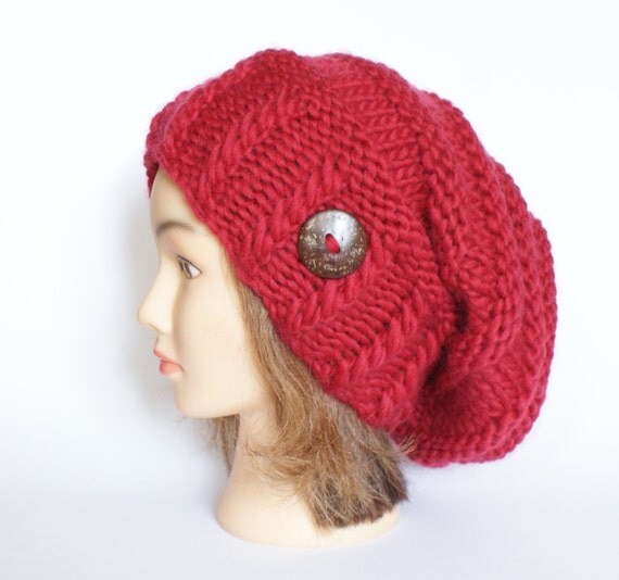 Slouchy beanie hat red wool slouch hats beanies by Johannahats