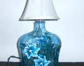 Crown Royal Bottle Lamp Blue White Flowers, Lamp Shade Modern Household Table Night Office Light  Den Bar Accessory Gift Upcycled