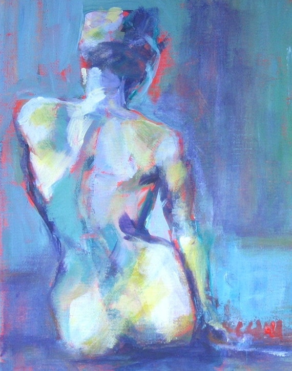 Abstract Print of Original Oil Painting Blue Nude 11 x 14