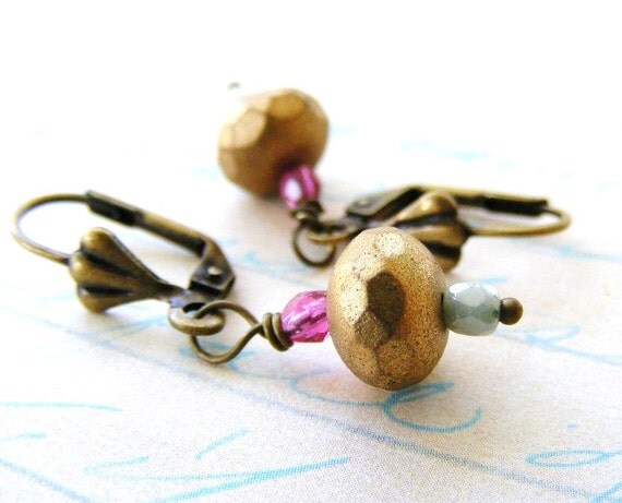 Golden Faceted Glass Pearls with Sage and by meiguidesigns on Etsy
