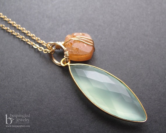 Mint Chalcedony and Nectarine Druzy handmade necklace by BespangledJewelry 